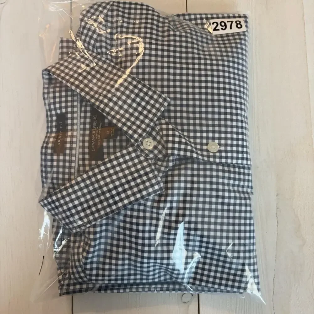Banana Republic Grant Fit Shirt Mens Slim XL Blue Micro Gingham Non Iron Cotton